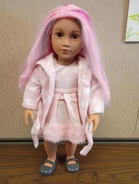 Our Generation Rosa Doll 18" Pink and  Blue Hair, Pink Dress, Brown Eyes